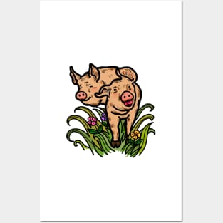 Happy smiling pig farm animal in nature. Posters and Art